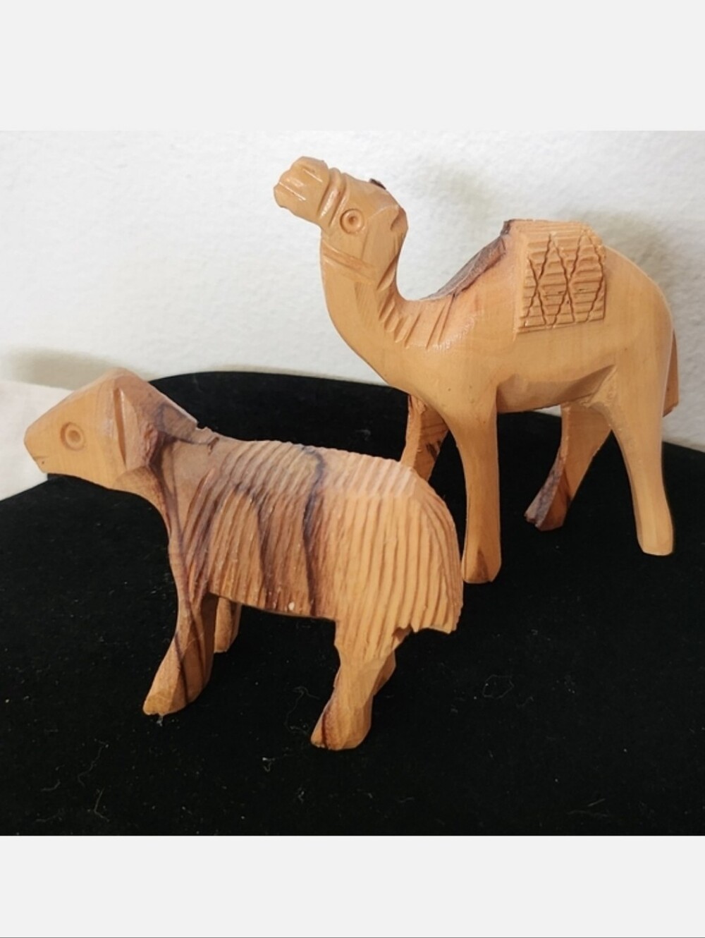 Olive Wood Camel & Sheep Miniature Figurines